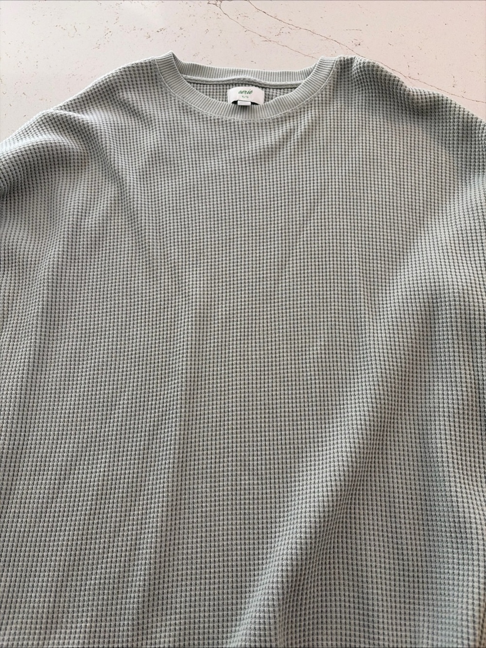 aerie Light Gray Waffle Crewneck Sweatshirt - Picture 3 of 8